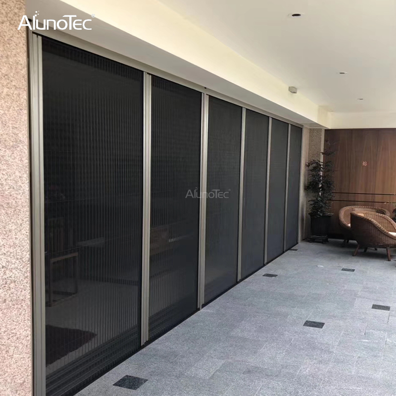 Hot Selling Aluminum Profile Folding Blinds Trackless Sliding Windbreak Rod Pleated Screen