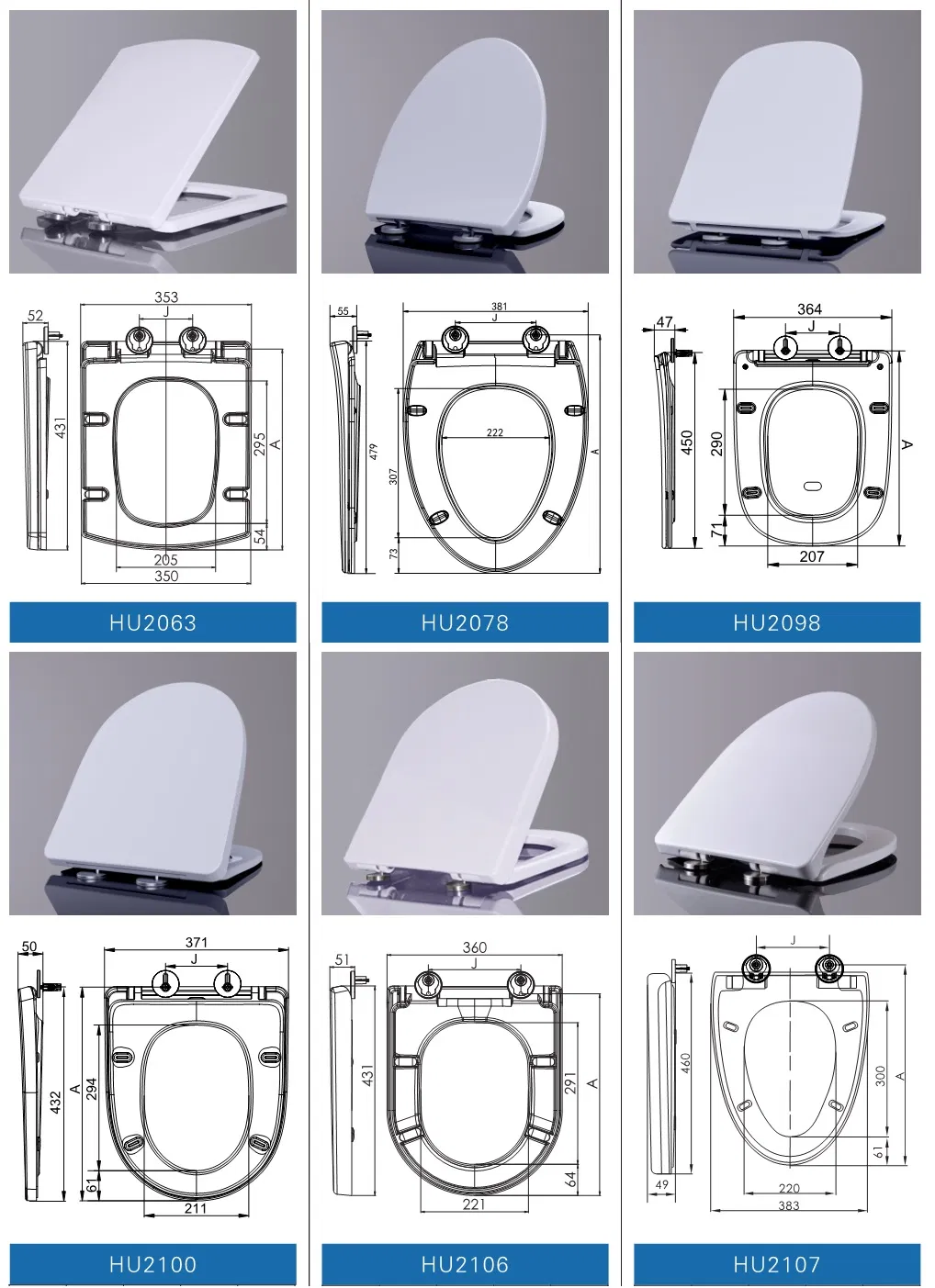 Hu2016 White UF Toilet Seat Cover, Square Toilet Seats, UF Seat Cover