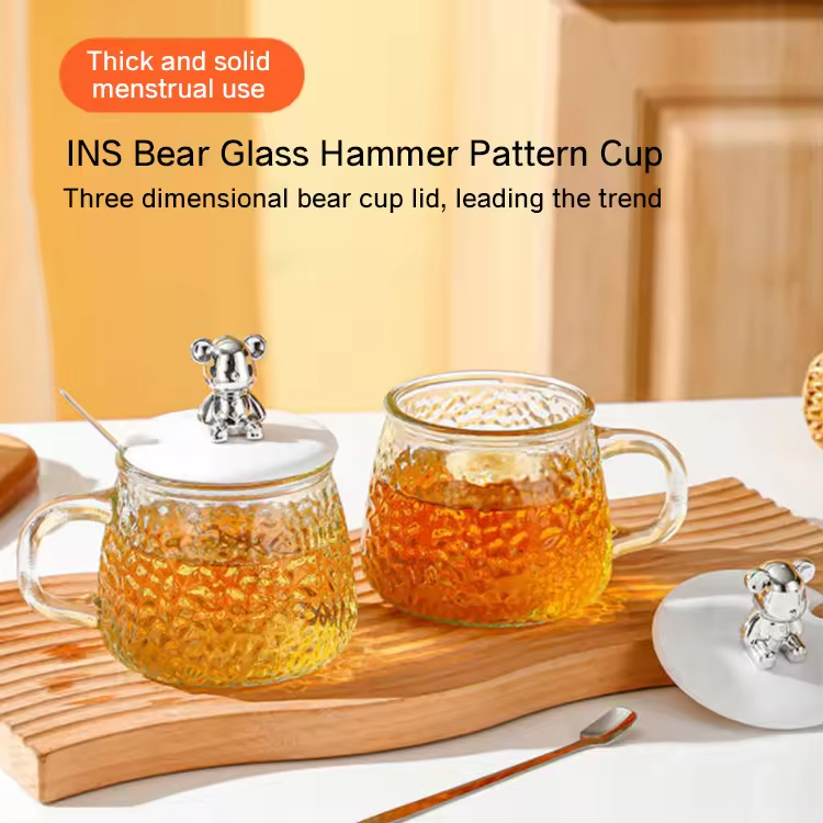 Стеклянная кружка с медведем и ложкой, 400 мл