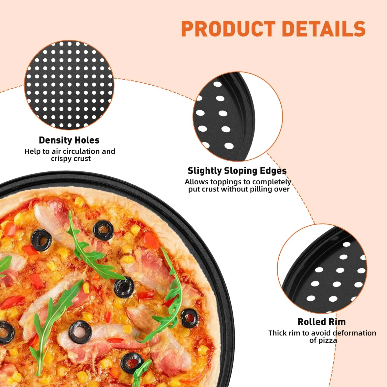 Pizza Steel Pan for Oven Pizza Crisper Pan with Holes 12 Inch Nonstick Round Pizza Baking Sheet Oven Tray for Home Restaurant Kitchen Baking