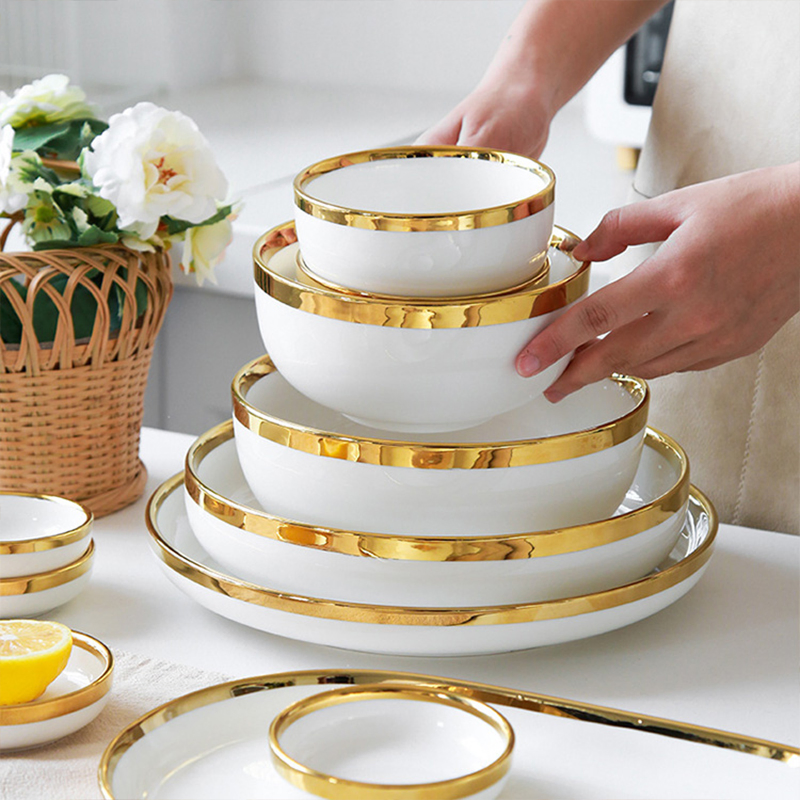 Nordic Gold Rim Best Ceramic Dinner Dishes & Plates Pearl White Porcelain Vs Ceramic Dinnerware Sets