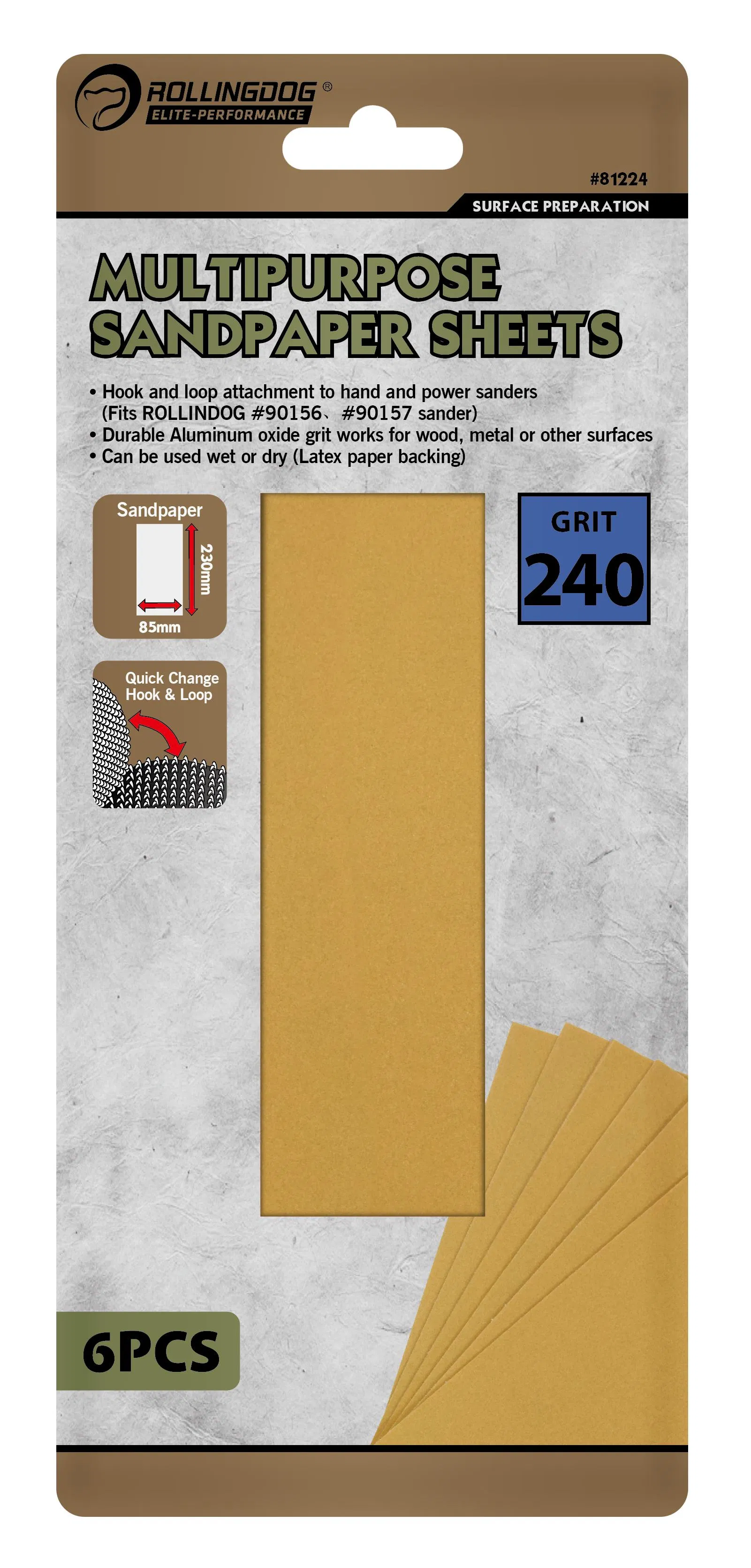 Rolingdog-Elite 81224 Multipurpose Sandpaper Sheets (6PCS) 240 Grit