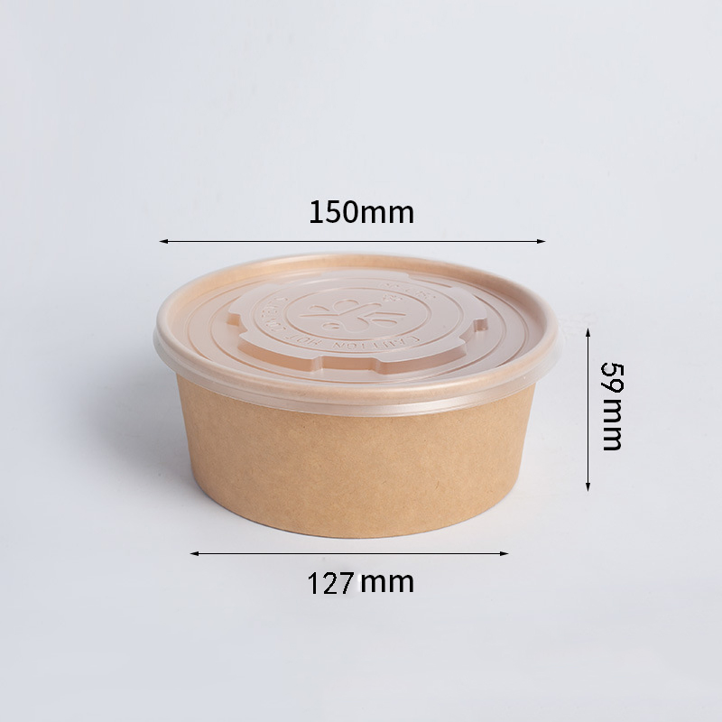 Paper Bowls Food Packing Containers 500ml 16oz Ice Cream Kraft Salad Box Bowl Fast Food Soup Paper Cup Plastic and Paper Round Noddles Bowl