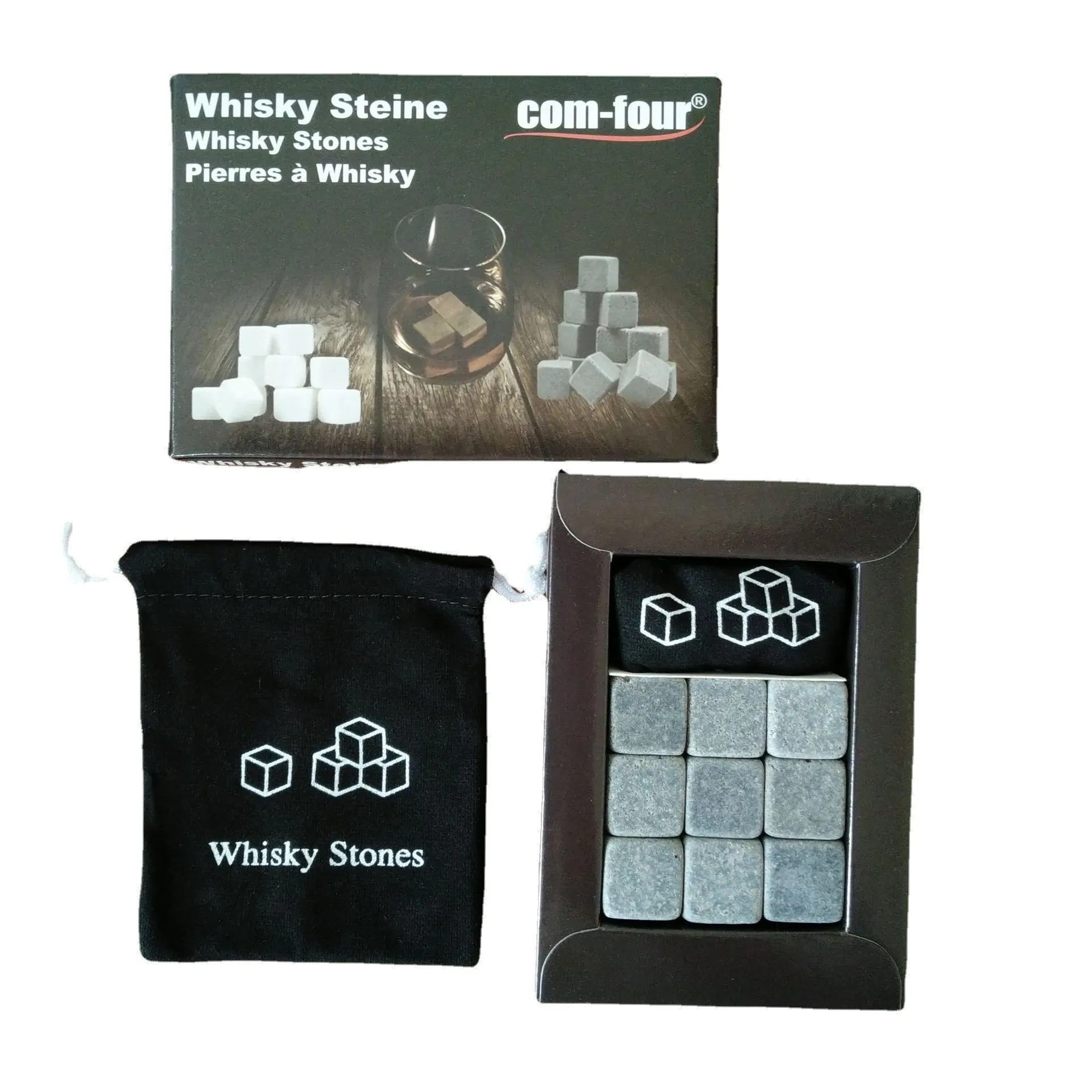 Hot Selling 3 Colors Available Bar Natural Whisky Ice Stone Quartz Set, Can Be Added in Cocktail Smoker Kit