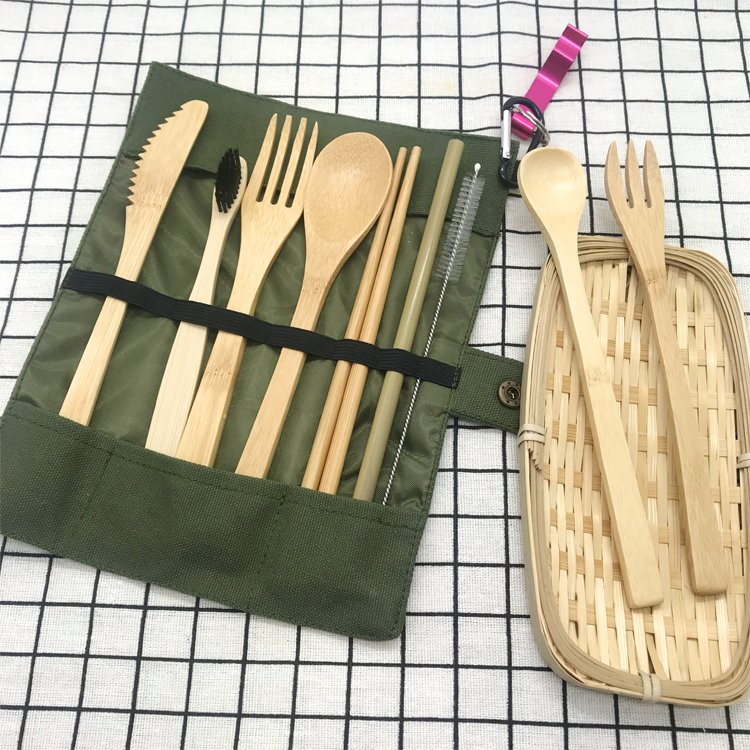 Eco-Friendly Bamboo Utensil Set with Reusable Straw and Brush