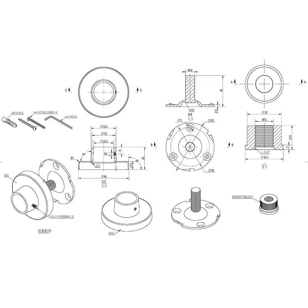 Factory Direct Sale 304 Stainless Steel Wall Mounted Toilet Partition Fittings Cubicle Fixing Holder Brackets Tube Support for Factory Price