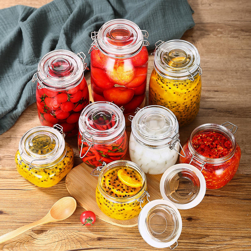 New Design Glass Sealed Jars with Clip Lid Sustainable Storage Bottles for Honey Food Snacks