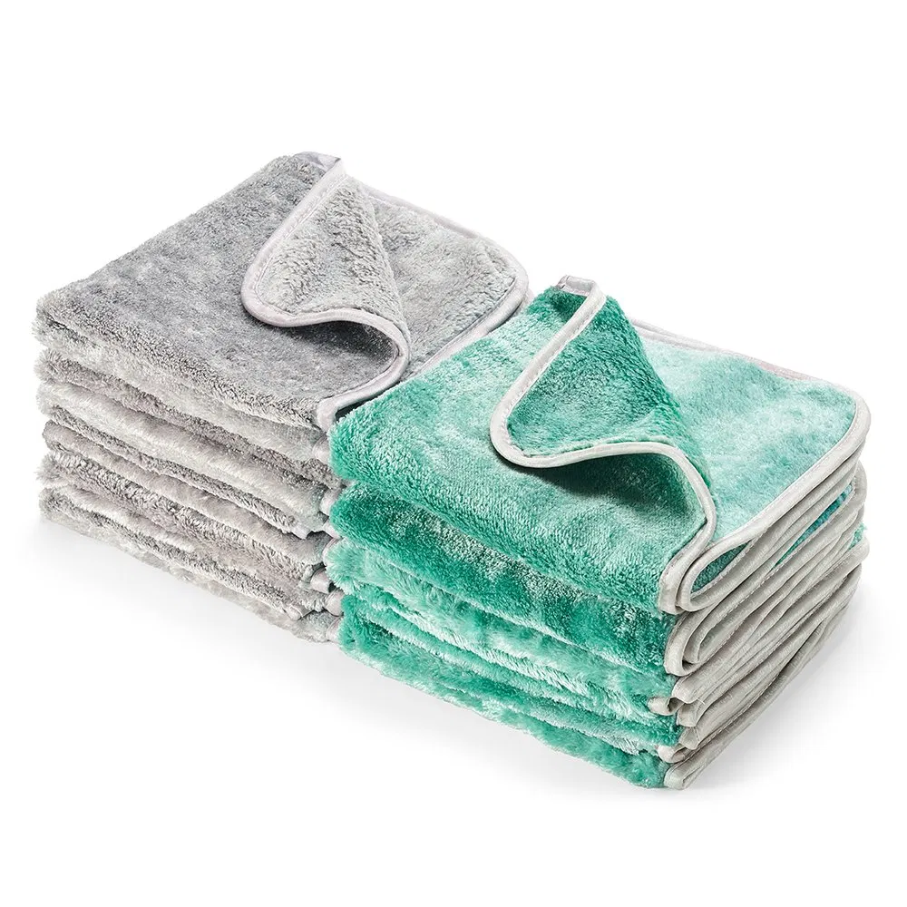 Fantasticlean Reusable and Washable 12PCS Microfiber Cleaning Towels Coral Fleece Microfiber Cloths for Car, House Green