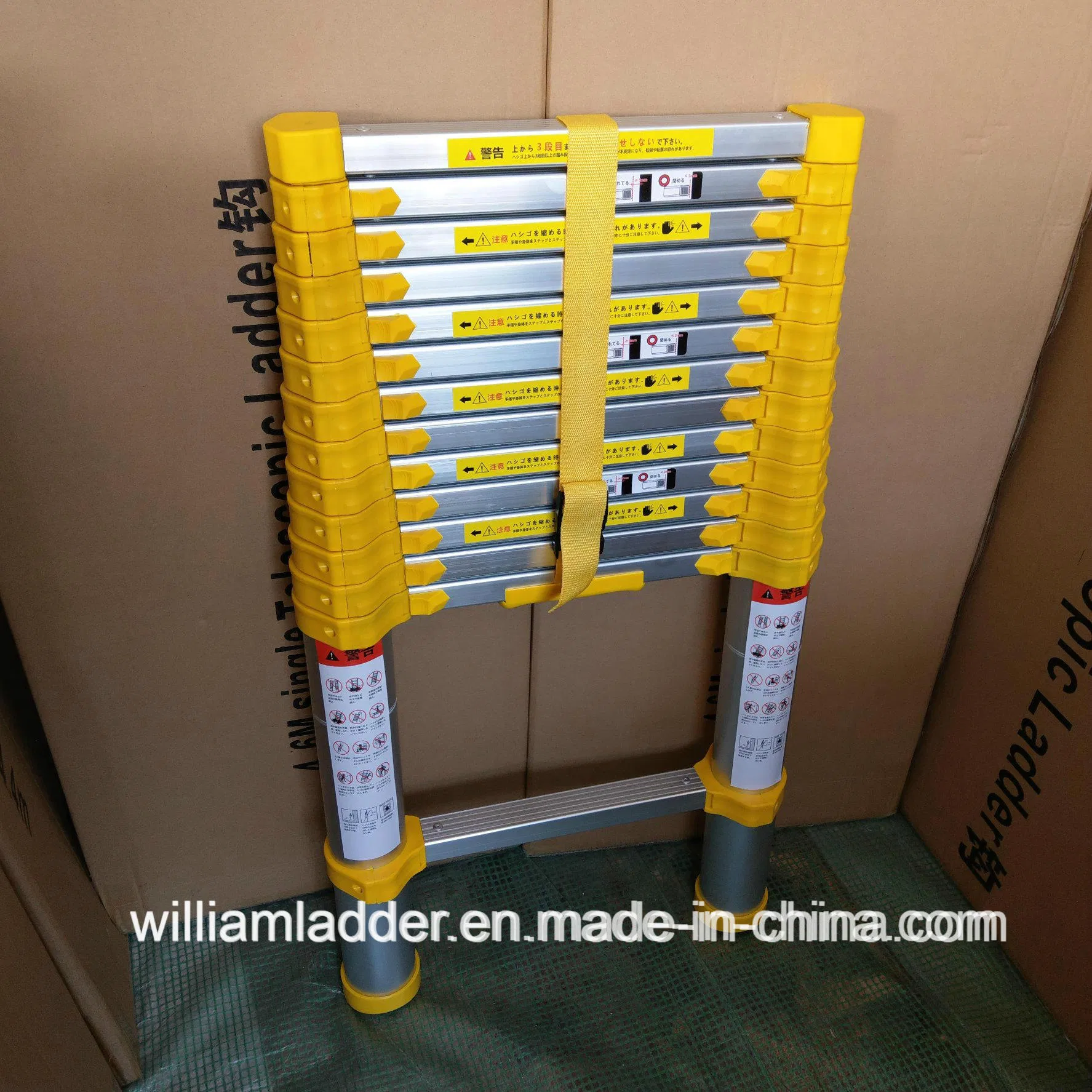 Single Telescopic Ladder Yellow Color Aluminum Folding Step Ladders 4.1m 150kg Loading Capacity En131 Certificate 14steps