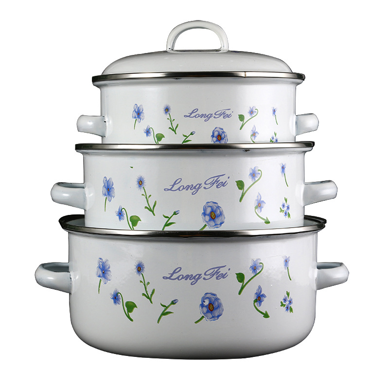 Factory Wholesale Enamel Casserole White Color Enamel Coating Custom Decal Casserole Pot Food Warmer Pot Serveing Dish Casseroles