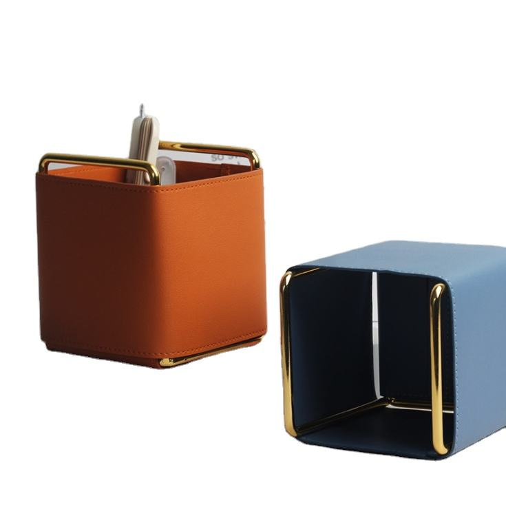 Iron and Leather Pen Holder Makeup Brush Holder Tabletop Sundries Organizer