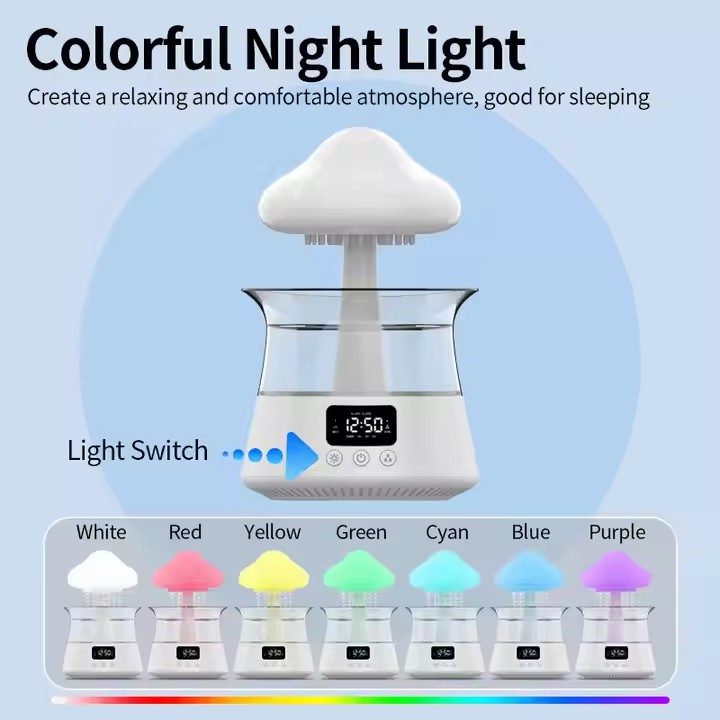2026 Household Ultrasonic Cool Mist Sprayer Clock Essential Oil Aromatherapy Raindrop Cloud Humidifier with Remote Control