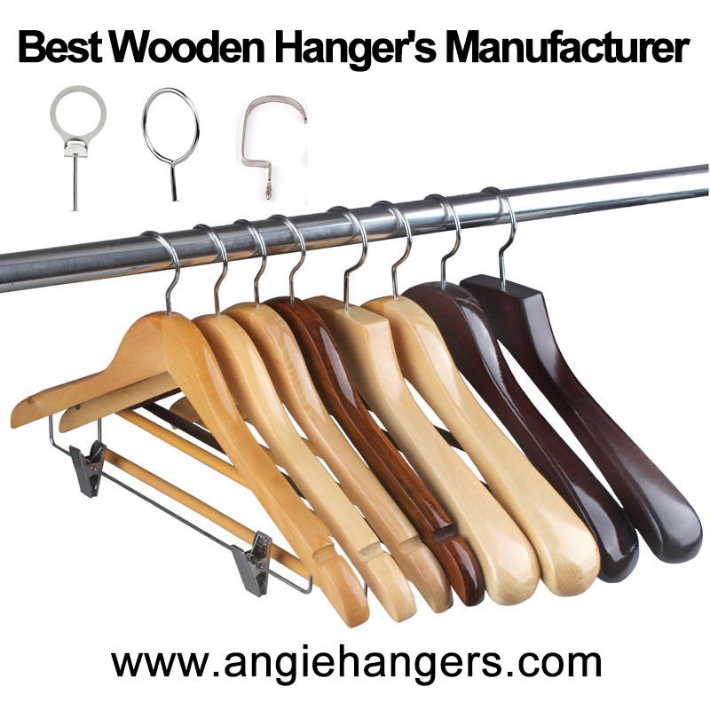 High-Quality Hotel Wooden Hangers of Solid Wood in Natural/Dark/Cherry Finish with Metal Chrome Hook or Bottom Bar for Coat/Suit/Shirt for Luxurious Hotels