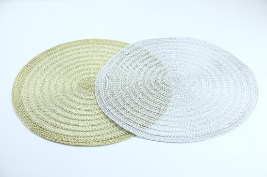 Round Durable 15 Inch Woven Gold or Silver Placemats