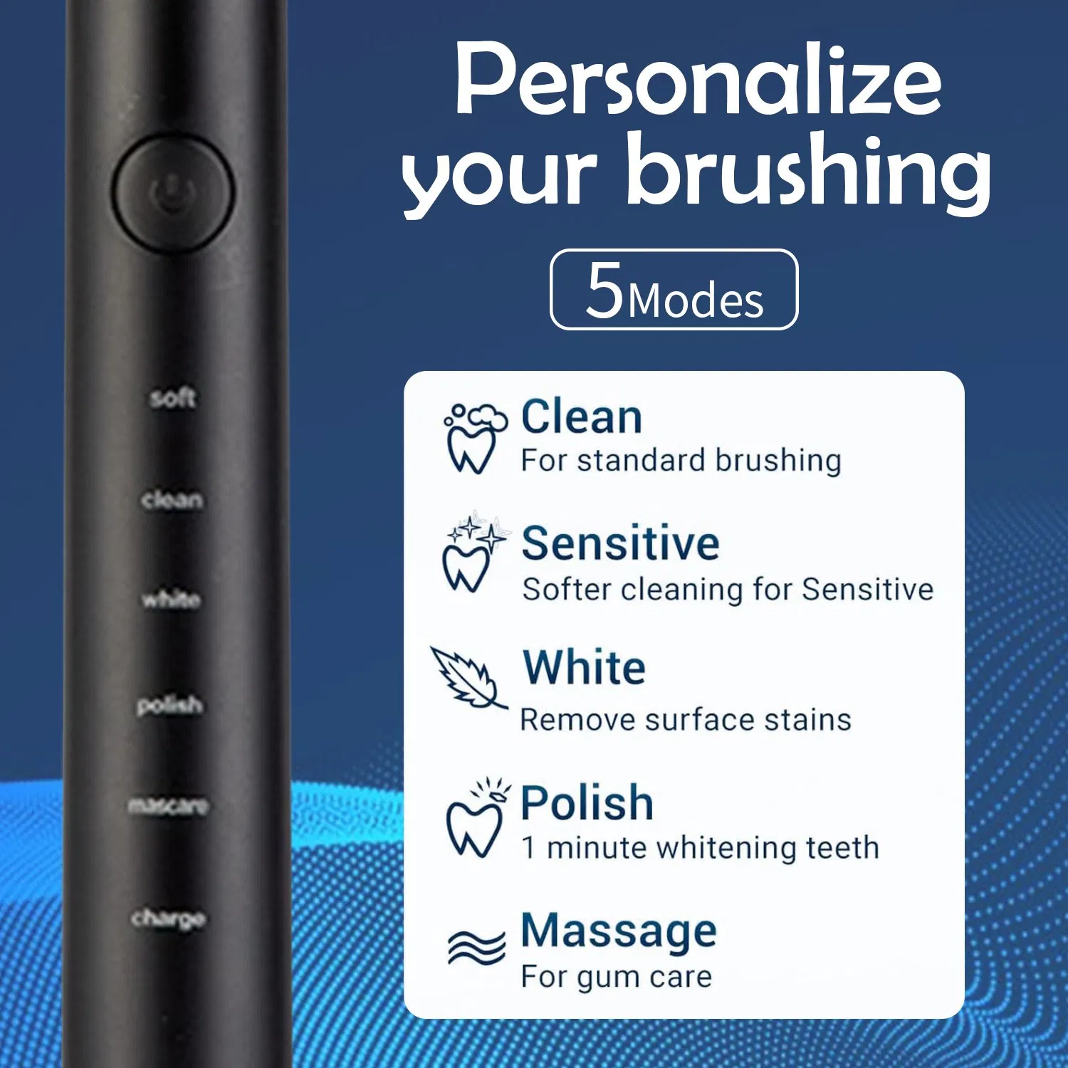 Adult Waterproof Personalized Whitening Teeth 5 Modes Electric Toothbrush CE Certificates