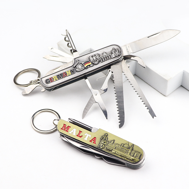 Custom Logo London Countries Souvenir Tourist Multifunction Pocket Tools Folding Knife Keychain