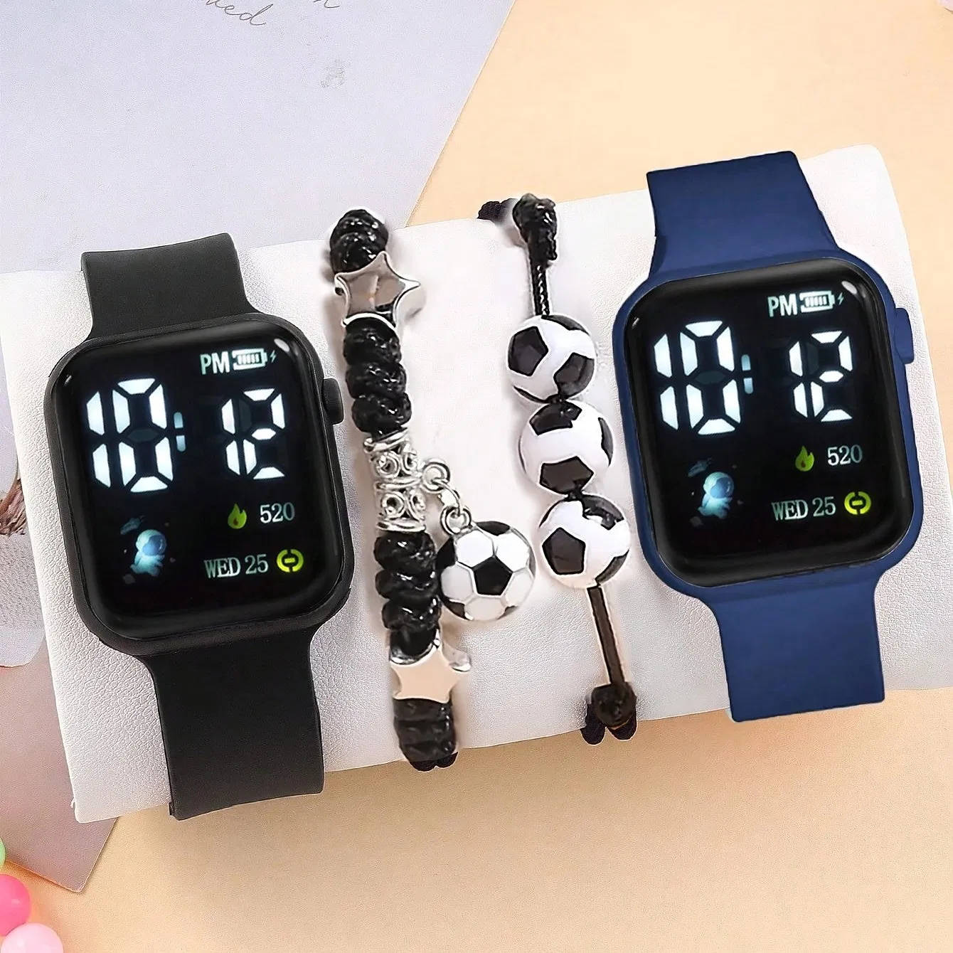 Tow Color Gift Watch Set Couple Teenager Child Football Bracelet