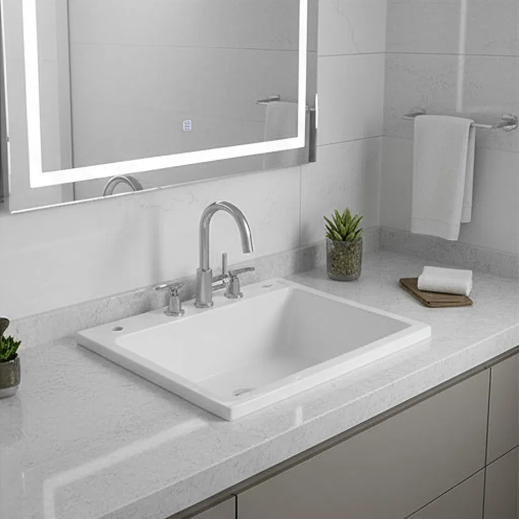 Elegant White Acrylic Laundry Cabinet with Built-in Sink