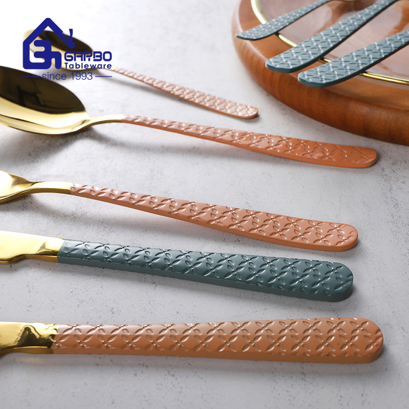 Golden Rose Dinner Knife Set Stainless Steel Table Knives Customized Cutlery Set Flatware Colored Stainless Steel Knives with Pink Handle
