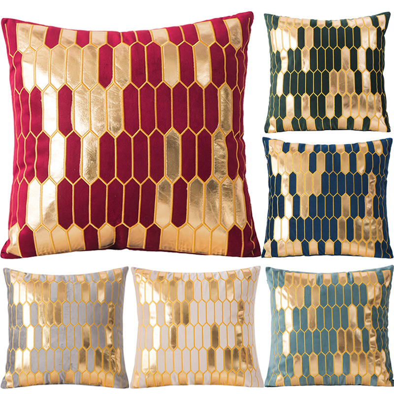 Luxurious Golden Bronzing Thick Velvet Cushion Cover Gold Geometric Shiny Pillow Cover