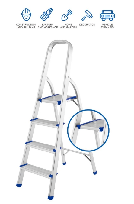 Household Aluminum Folding Ladder Armrest Ladder (with anti-slip foot pads, pedals and handrails)