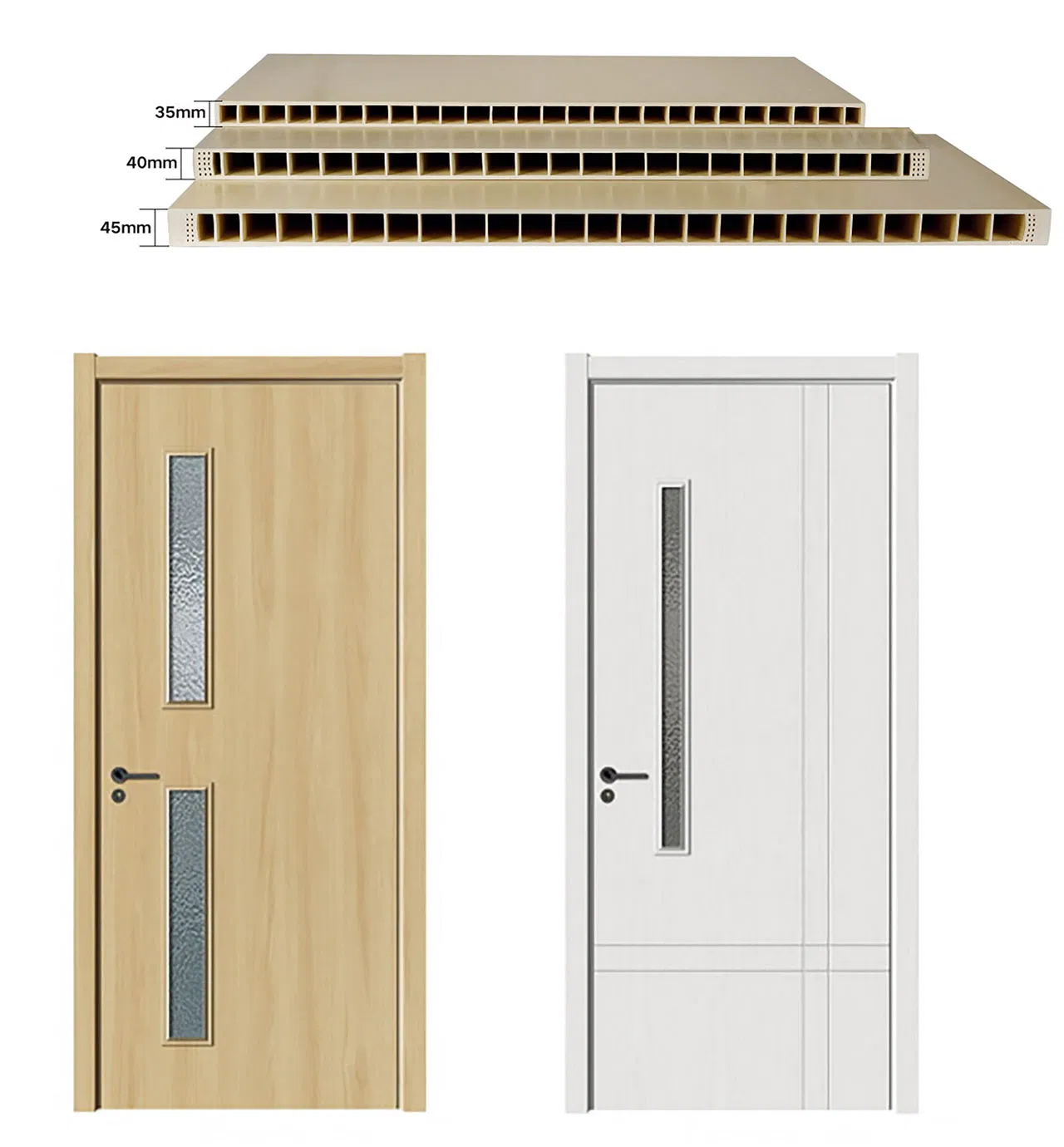 35mm 45mm Modern Style Hollow Waterproof Termite Resistant WPC Interior Door