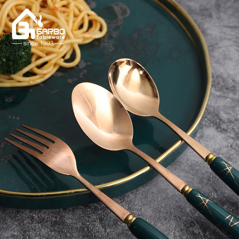 Wholesale Golden 410ss Dinner Fork Ceramic Handle Decoration