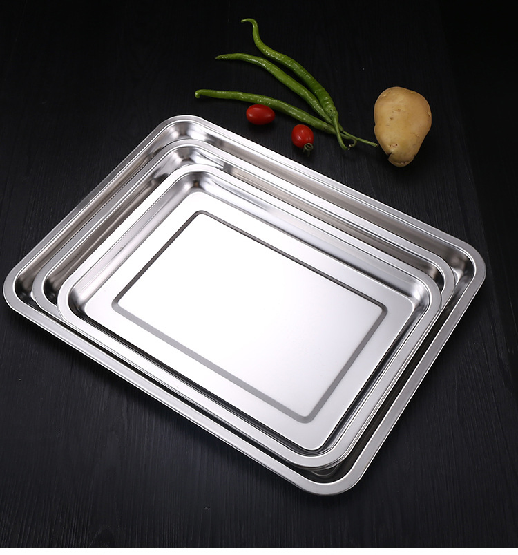Silver Metal 304 Stainless Steel Dish Food Fruit Cake Baking Tray