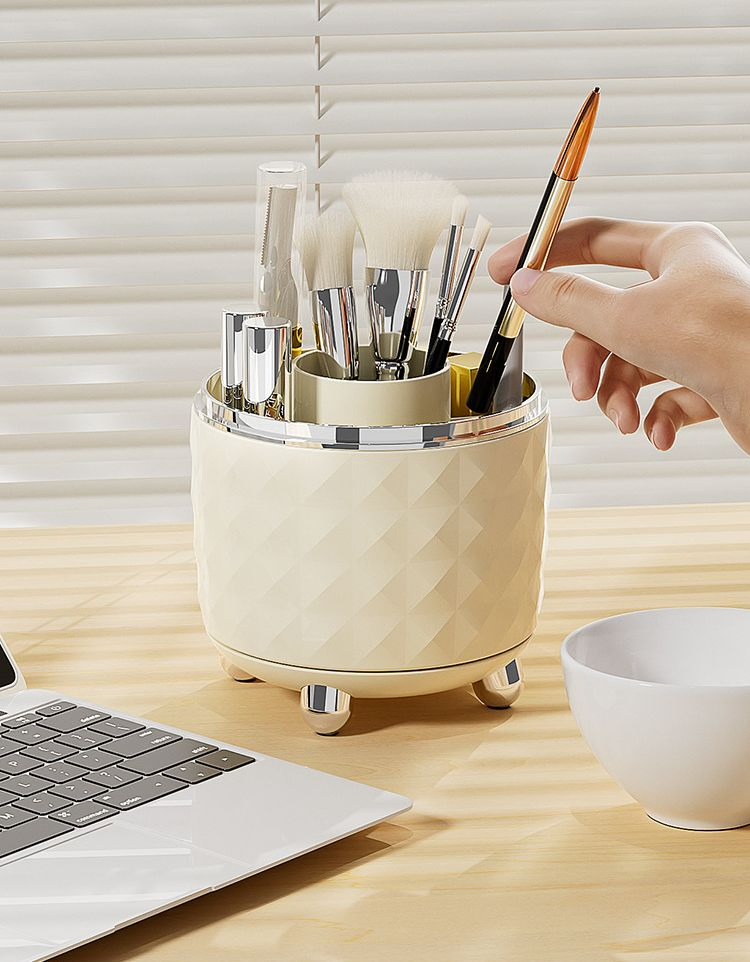 High Capacity Transparent Round Swivel Cosmetic Brush Organizer