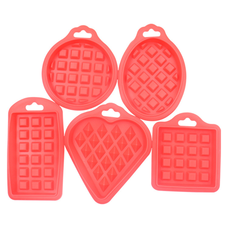 Green Style Food-Grade Silicone Kitchen Cake Baking Mold Five-Piece Waffle Mold, Round, Heart Mold