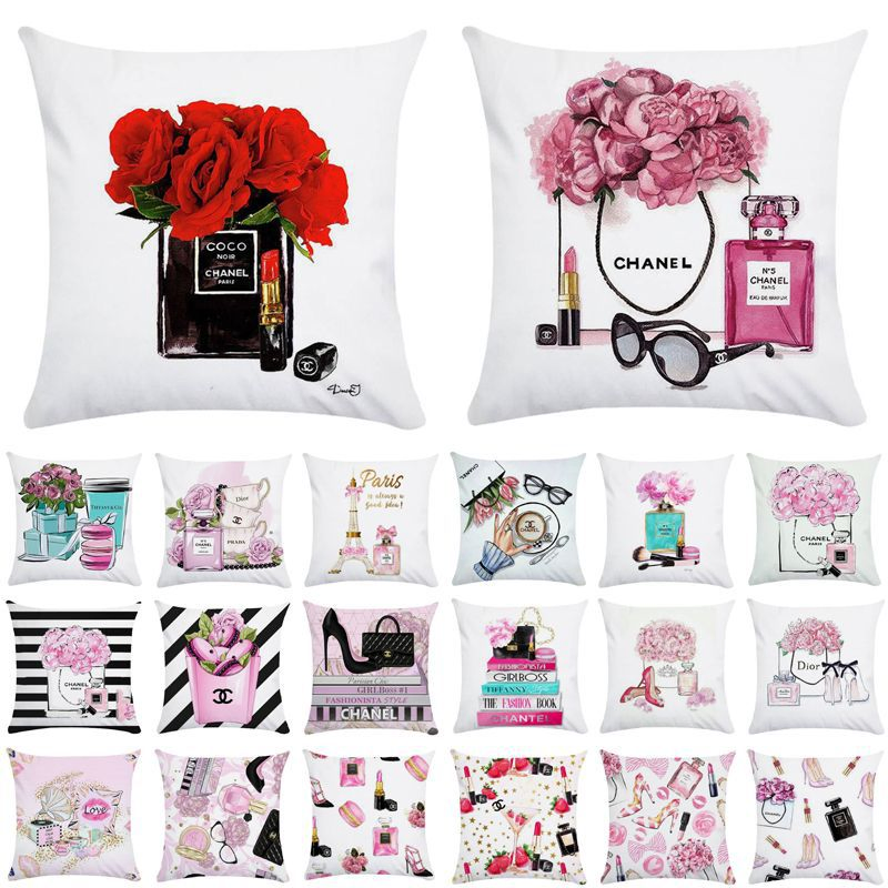 Painted Flowers Perfume Bottles Cushion Cover Polyester Cotton 45X45cm Pillowcase Home Decorative Throw Pillow Covers