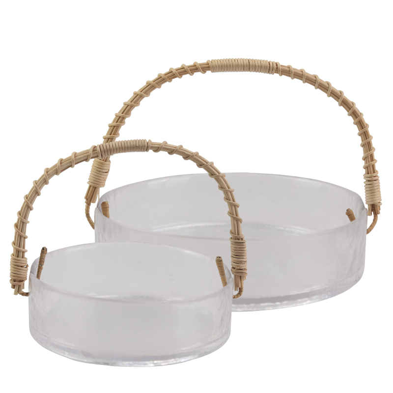 Bamboo Handle High Borosilicate Glass Fruit Basket Living Room Fruit Snack Basket