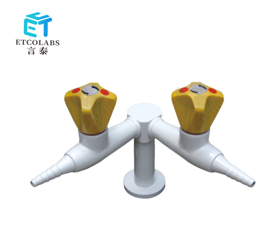 Double Outlet Lab Faucet Featuring Smooth Nozzle and Epoxy Coated Finish