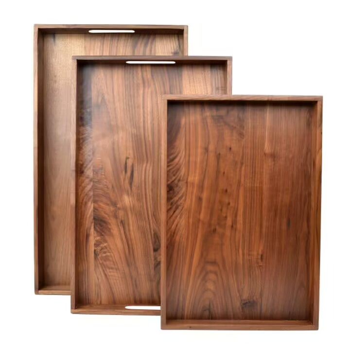 Wholesale Variety Rectangle Round Shape Acacia Wood Snack Drink Serving Tray for Bar