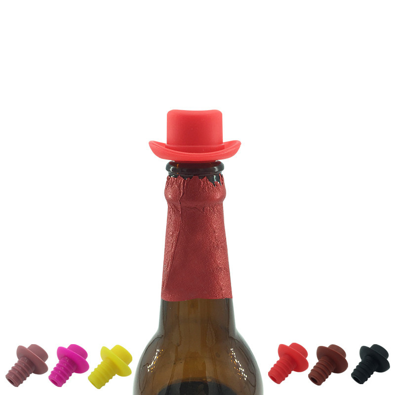 FDA Seal Beer Bottles Cowboy Hat Cap Cover Silicone Wine Bottle Stoppers