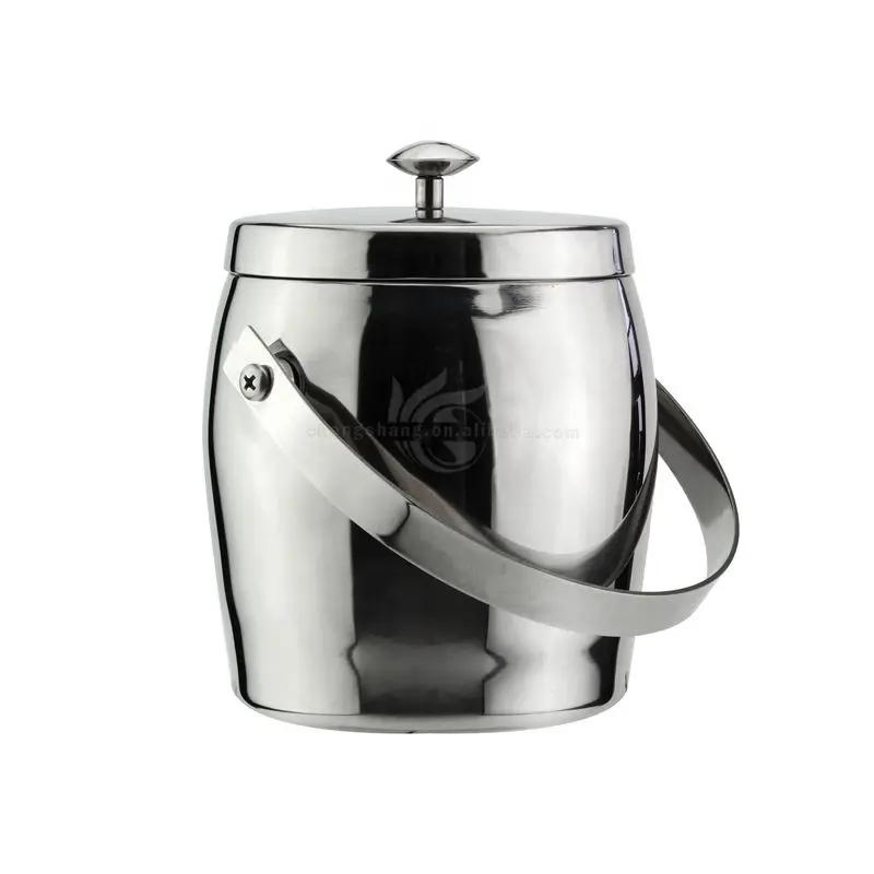 Stainless Steel Double Walled Ice Bucket Compact Heavy-Duty Metal Ice Bucket with Handle & Tong