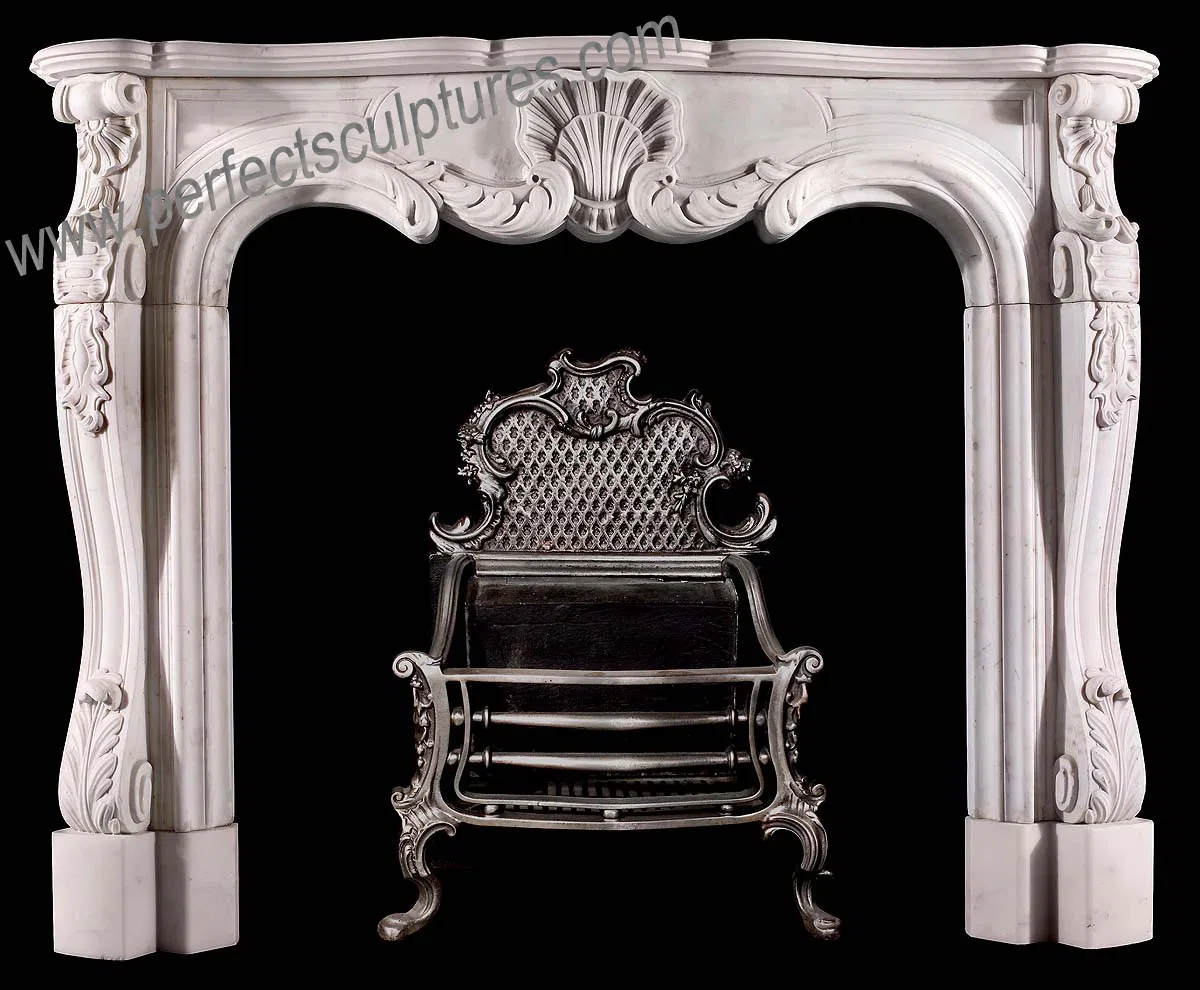 Baroque Style White Stone Marble Fireplace Mantel for Indoor (QY-LS682)