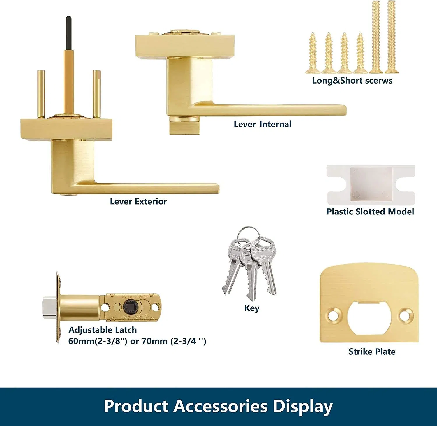 Modern Design Zinc Alloy Internal Wooden Bedroom Door Gold Lever Handle Lock with Home Hotel