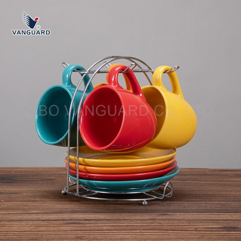 Набор керамических чашек для кофе с блюдцами, оранжевый