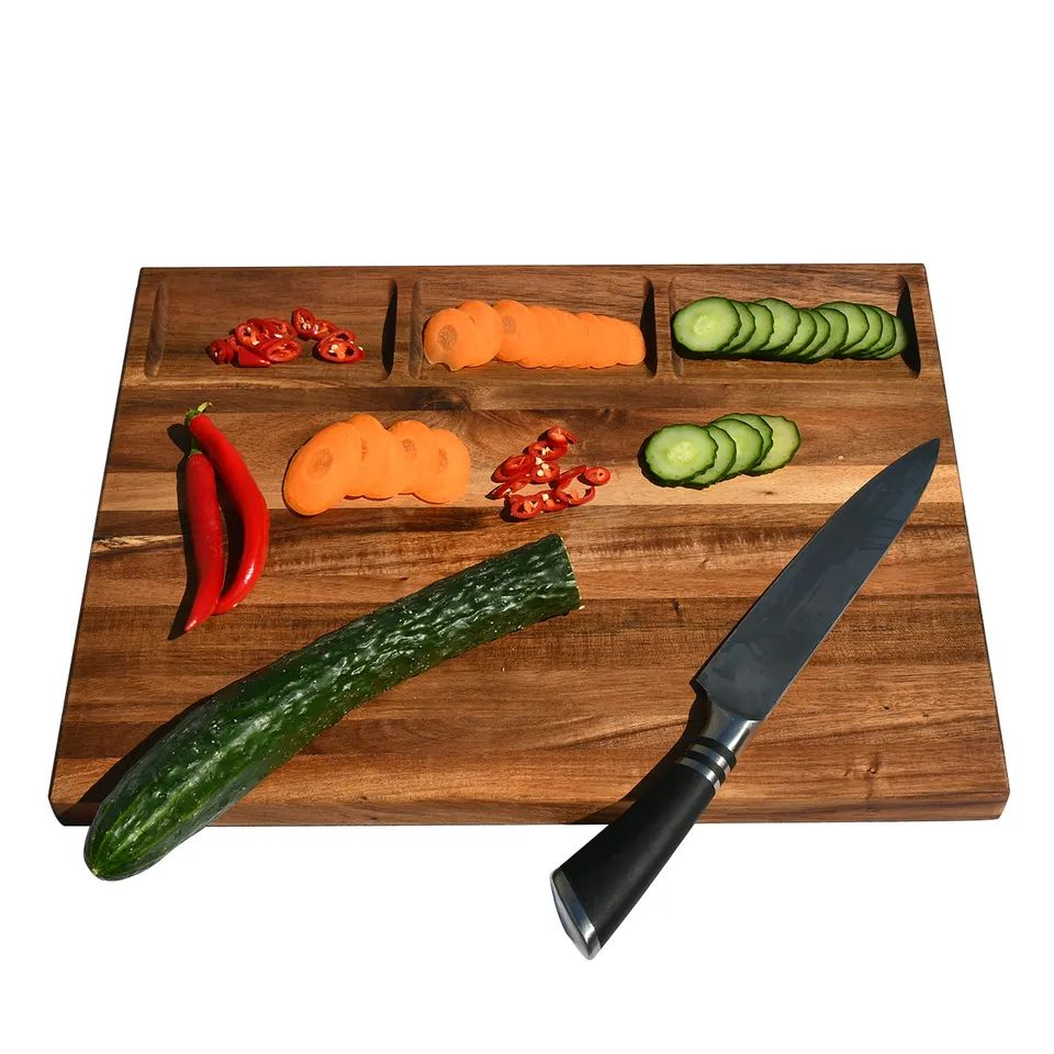 Over The Sink Thick Large Black Wooden Cutting Board Kitchen Acacia Wood 3 Built in Compartments