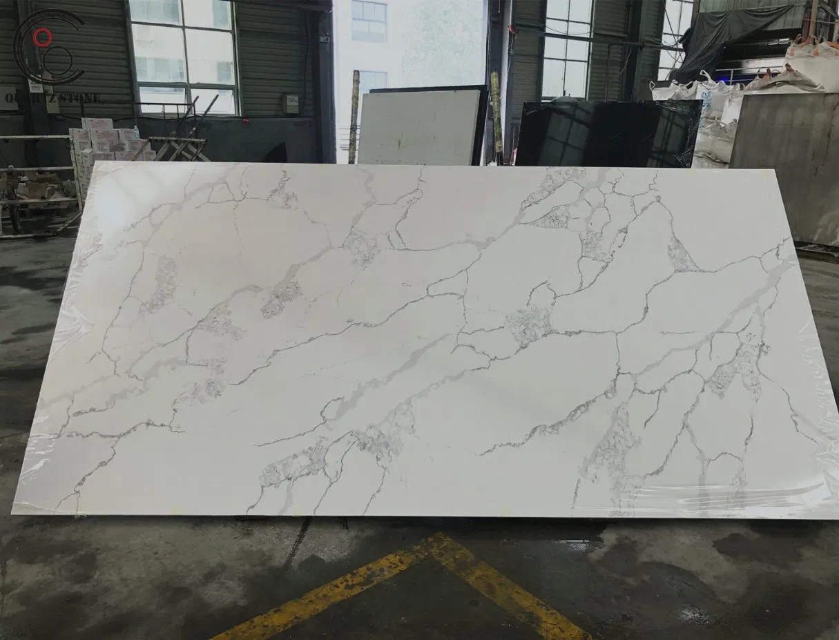 Scratch Resistant Artificial Calcutta White Marble Quartz Stone for Lab Table
