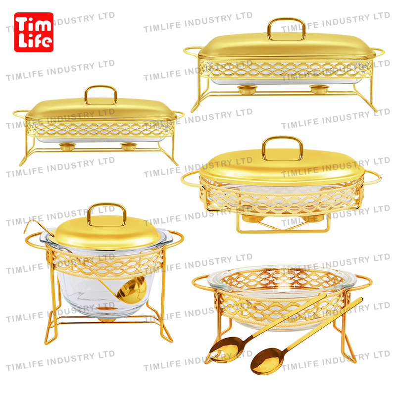Oval Chafing Dish Food Warmer Glass Tray Buffet Service Set Chauffe Plat