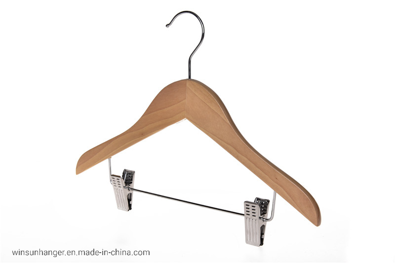 Winsun Factory Adjustable Metal Clip Kids Solid Wooden Hanger