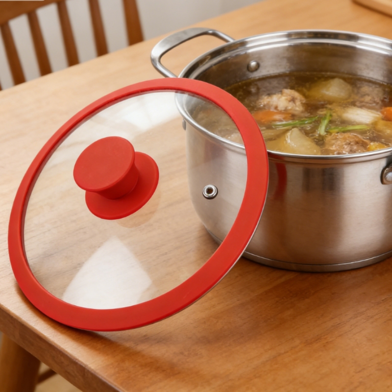 Manufacturer of Custom Food-Grade Silicone Overmolded Glass Cooking Lid for Pot / Pan