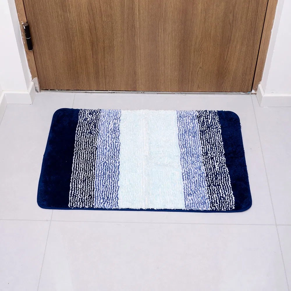 Durable Blue Point Microfiber Stripe Floor Mat for Entryways