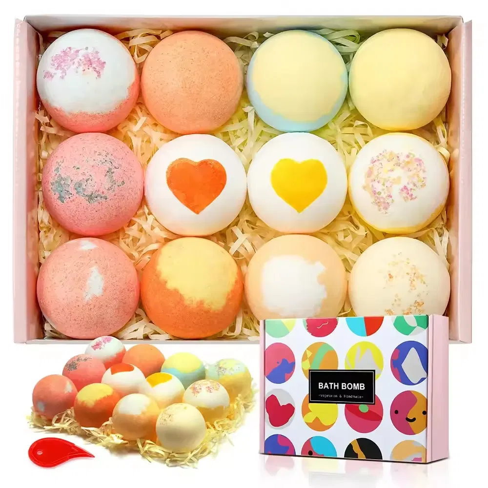 Natural Bath Bombs 12 Pack Gift Set Relaxing Bath Bomb Gift Set Shimmer Bath Bombs