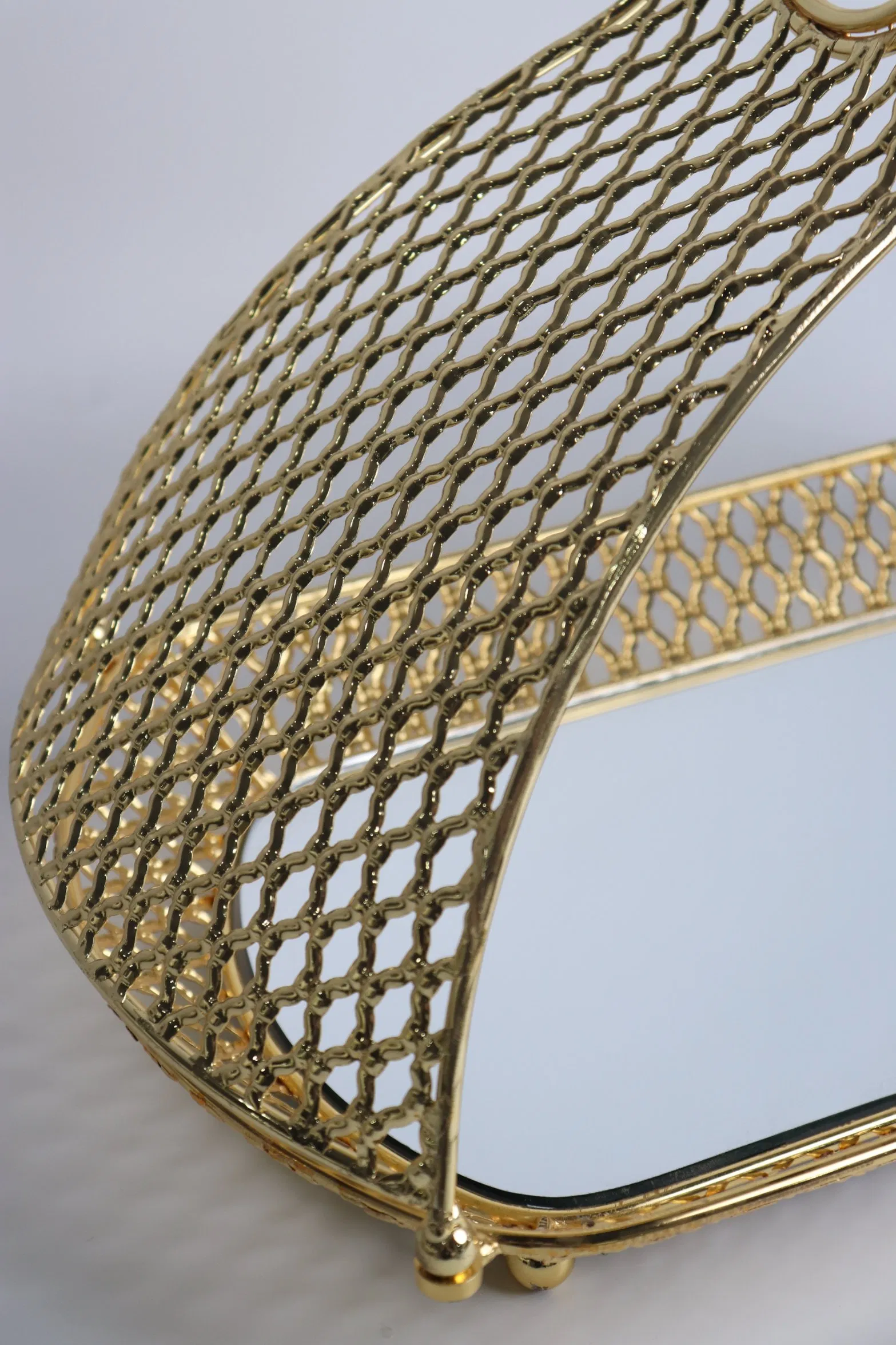 Gold Plated Wrought Iron with Glass Home Restaurant Chocolate Candy Decoration Plate