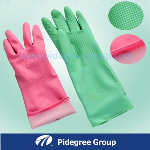 Colorful Flock Lined Latex Coated Rubber Work Household Gloves