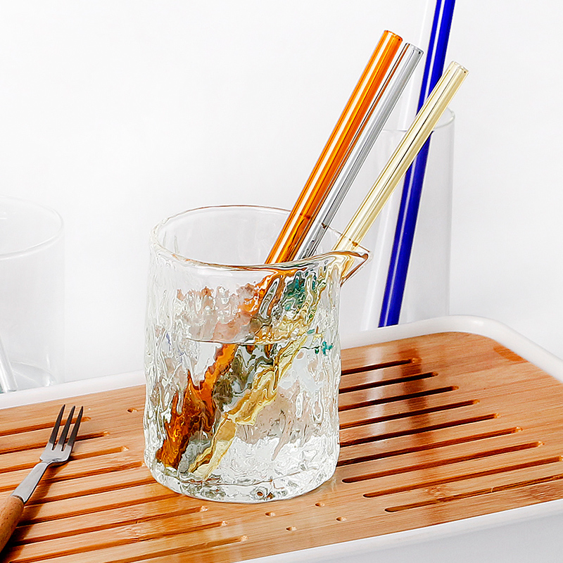 High Borosilicate Glassware Drinking Glass Straw with Brush and Logo Printed