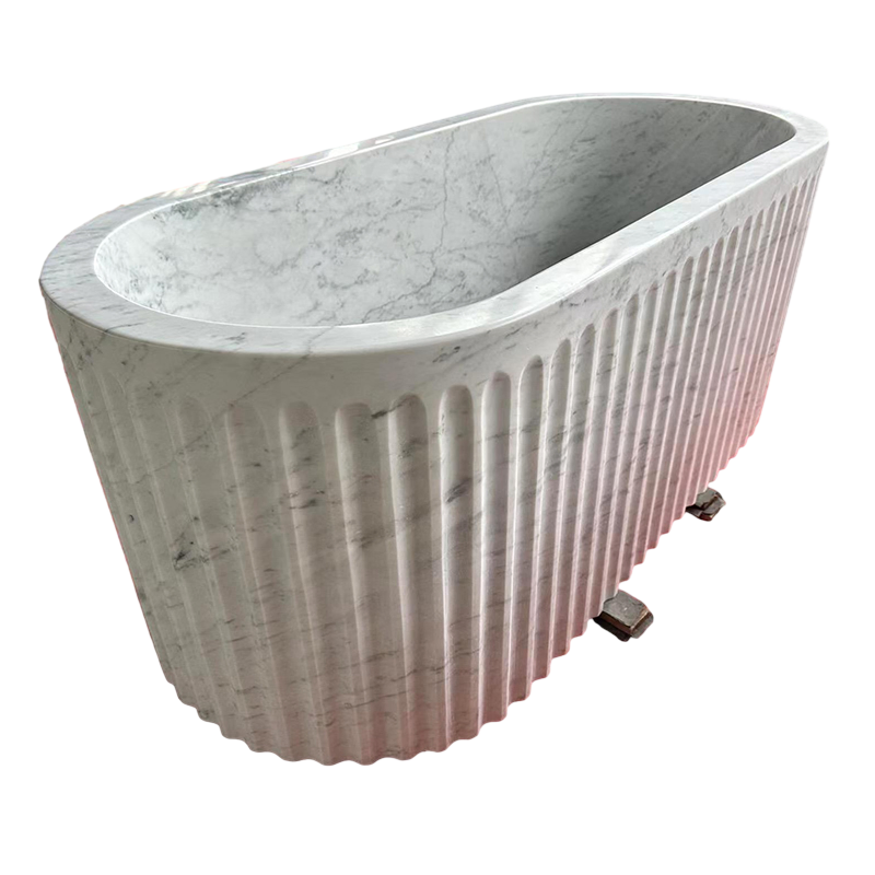 Natural Stone Carrara White Marble Freestanding Oval Bathtub Custom Marble Bath